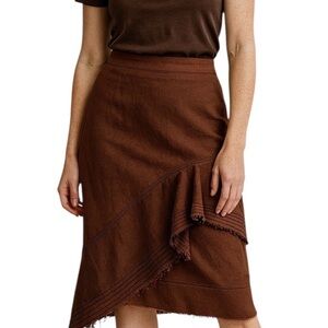 Prairie Underground Brown Organic Cotton Asymmetric Raw Edge Pencil Skirt Boho S